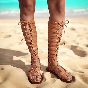 Free People Tan Gladiator Sandals